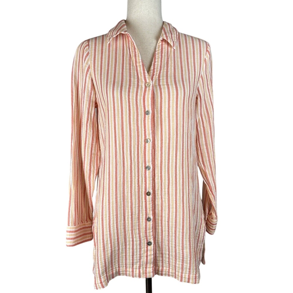 Soft Surroundings Escambia‎ Gauze Tunic Shirt Size XS Orange Stripe Cotton NWT